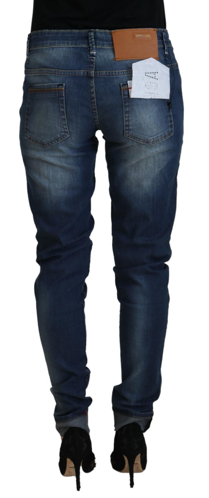 Acht blaue Washed Cotton Slim Fit Damen-Jeans