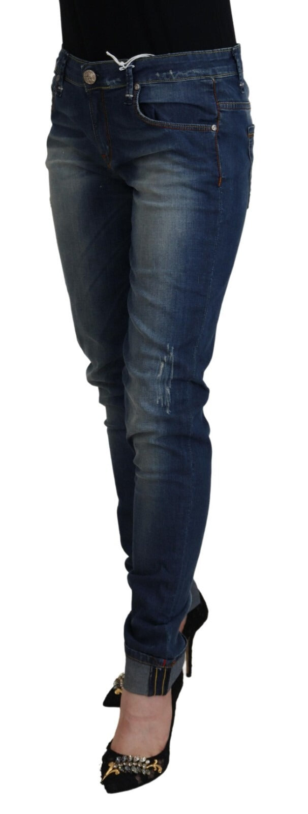 Acht blaue Washed Cotton Slim Fit Damen-Jeans