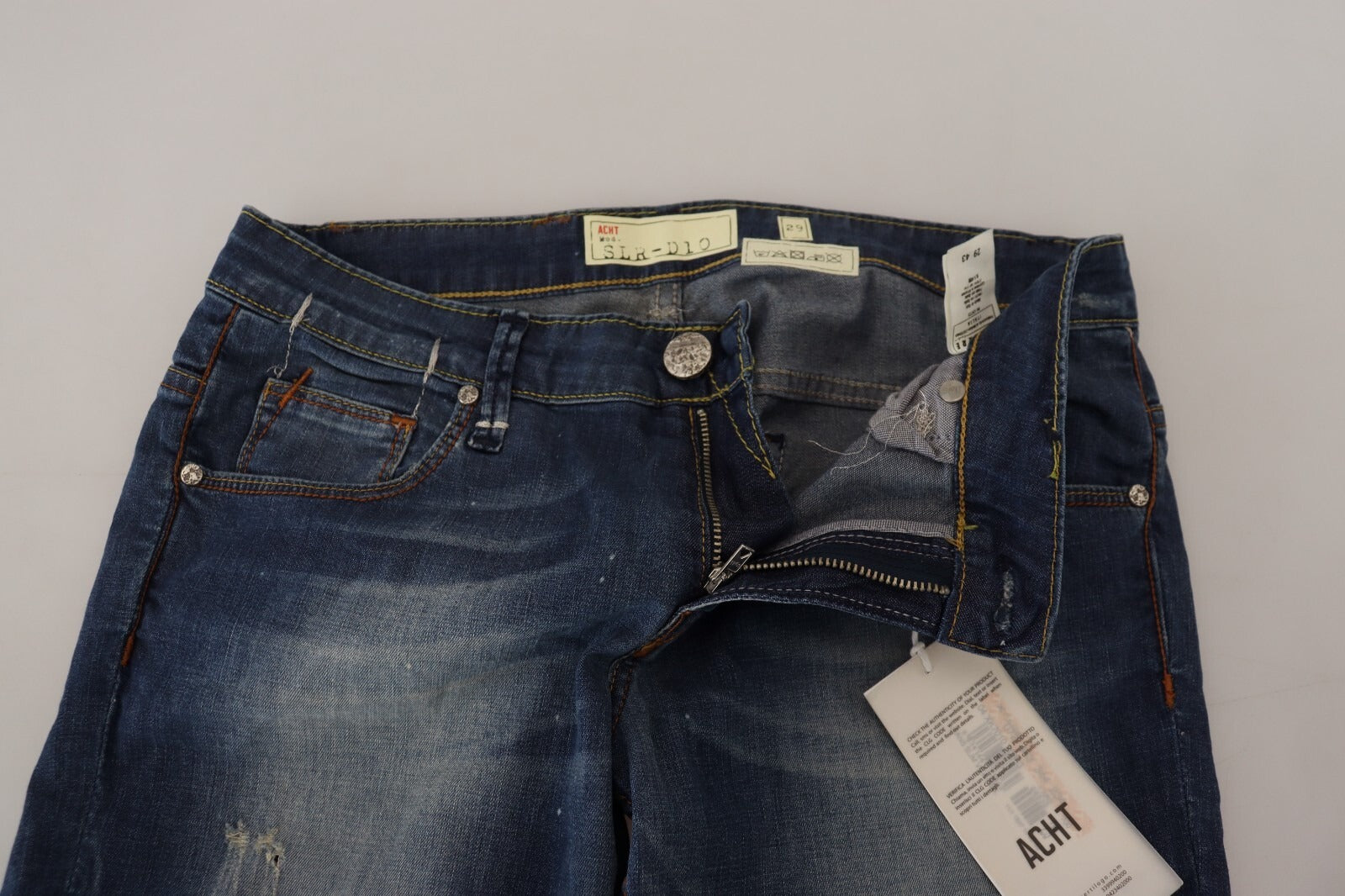 Acht blaue Washed Cotton Slim Fit Damen-Jeans