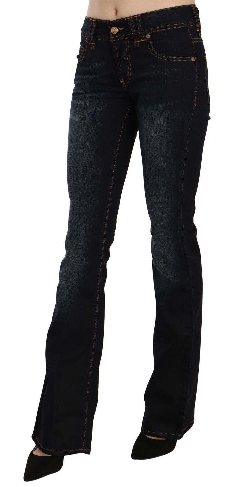 John Galliano Blue Washed Mid Waist Regular Leg Boot Cut Jeans