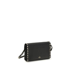 Valentino Garavani Black Calf Leather Bos Taurus Shoulder Bag