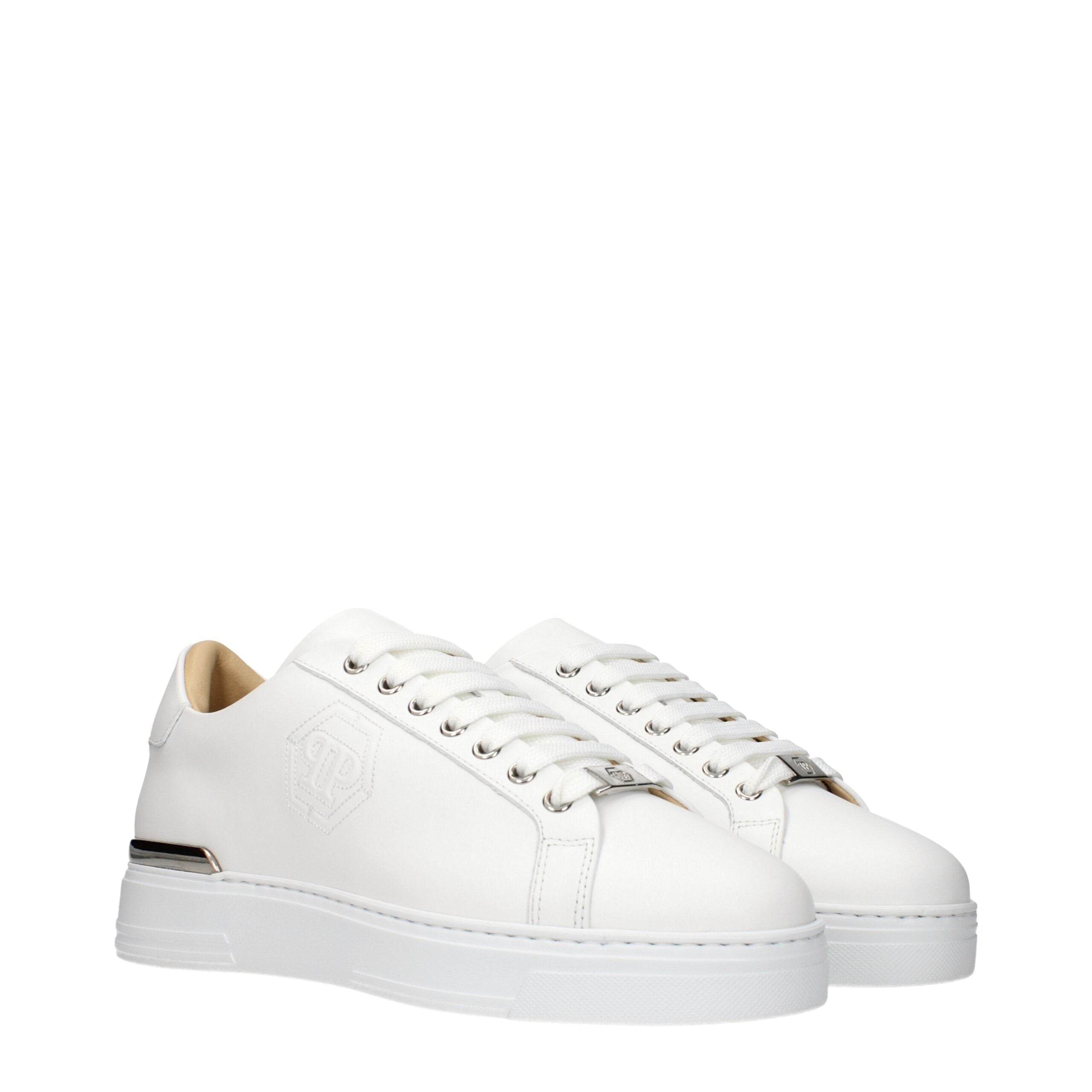 Philipp Plein Witte Leren Lage Sneakers