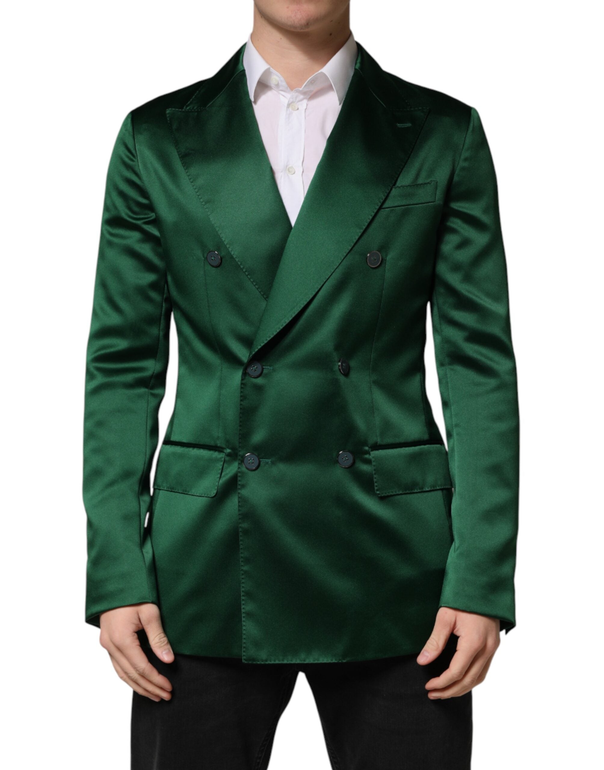 Dolce & Gabbana Groen Satijnen Double Breasted Jasje Blazer