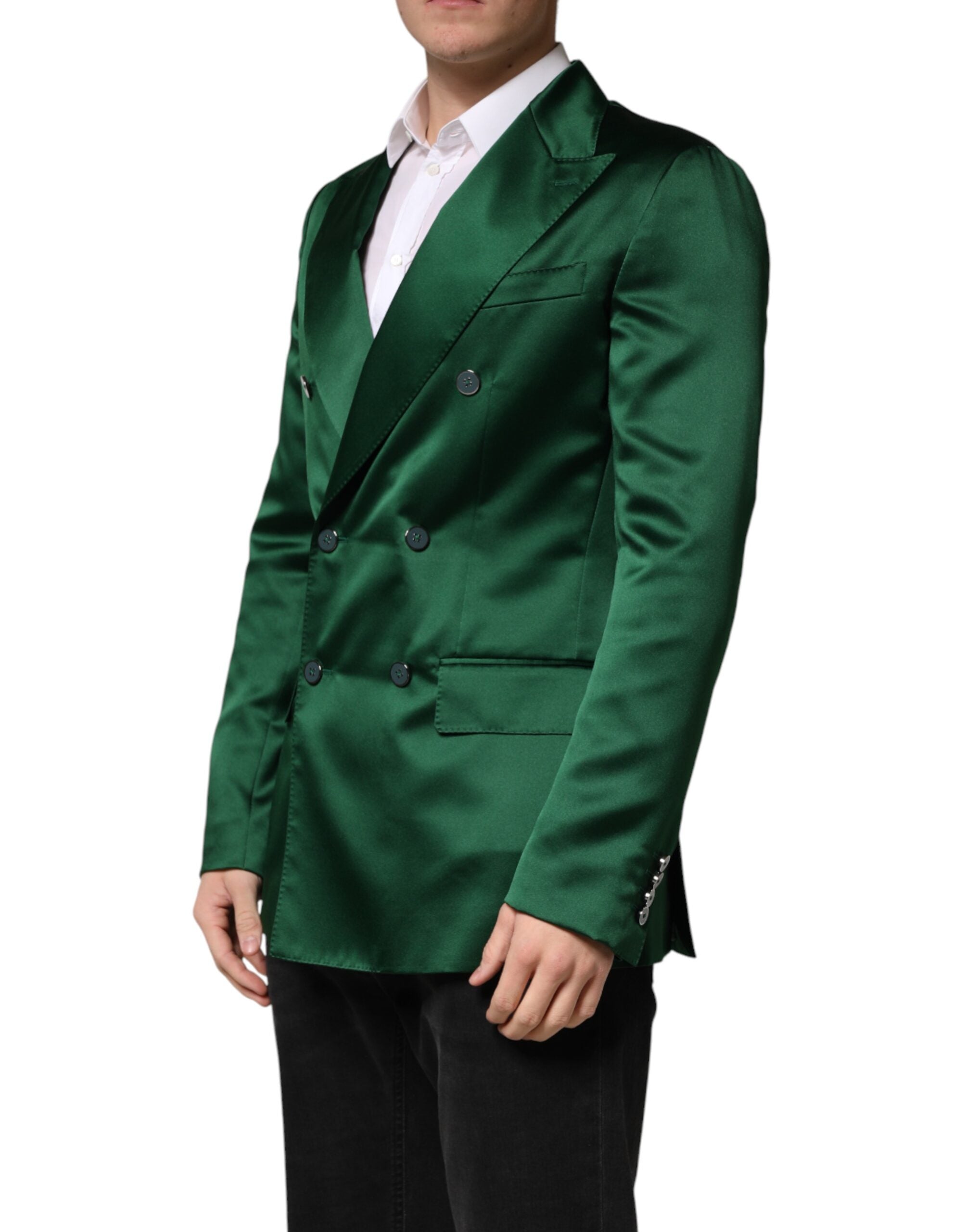 Dolce & Gabbana Groen Satijnen Double Breasted Jasje Blazer