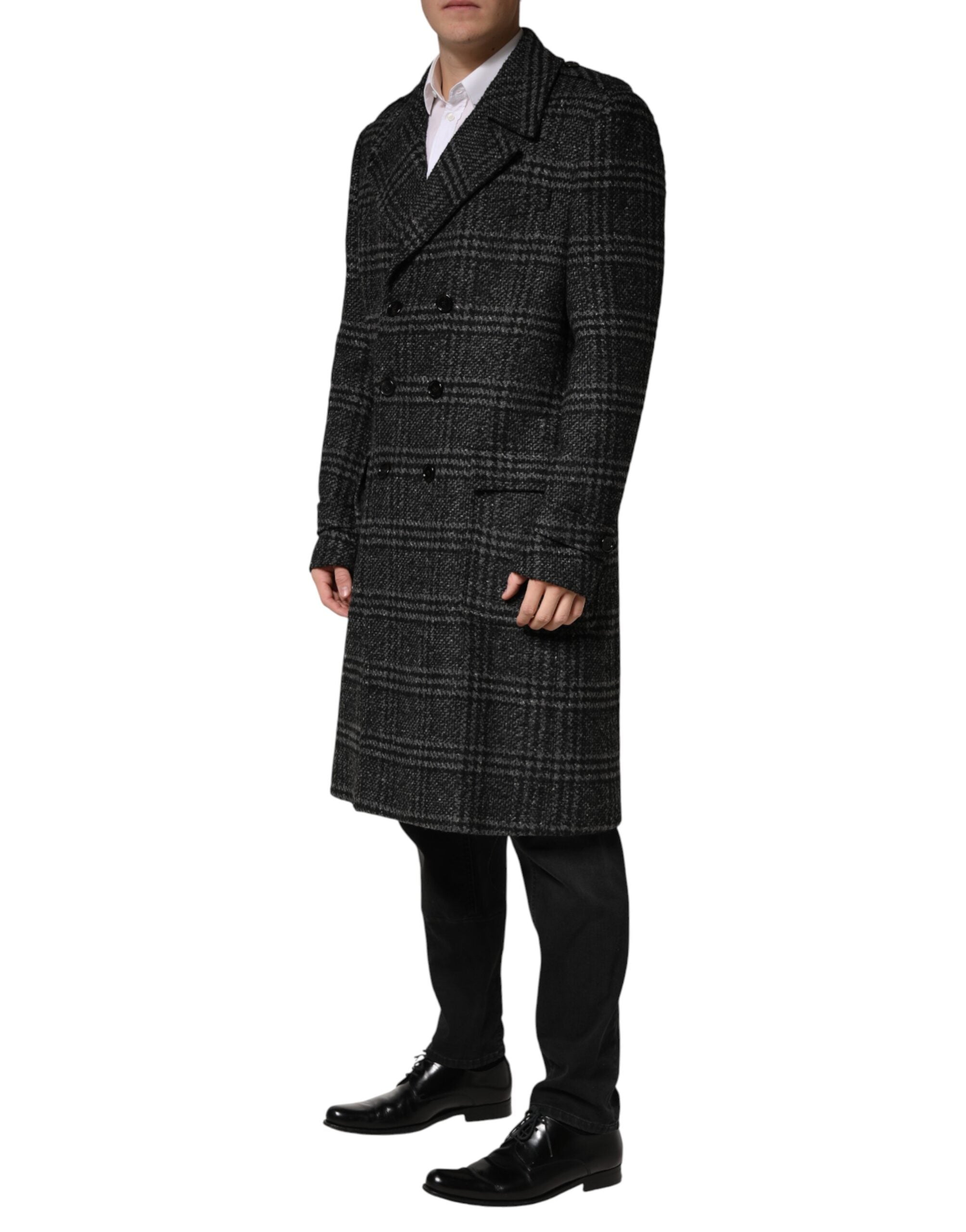 Dolce & Gabbana Graue Zweireihige Karierte Wolljacke