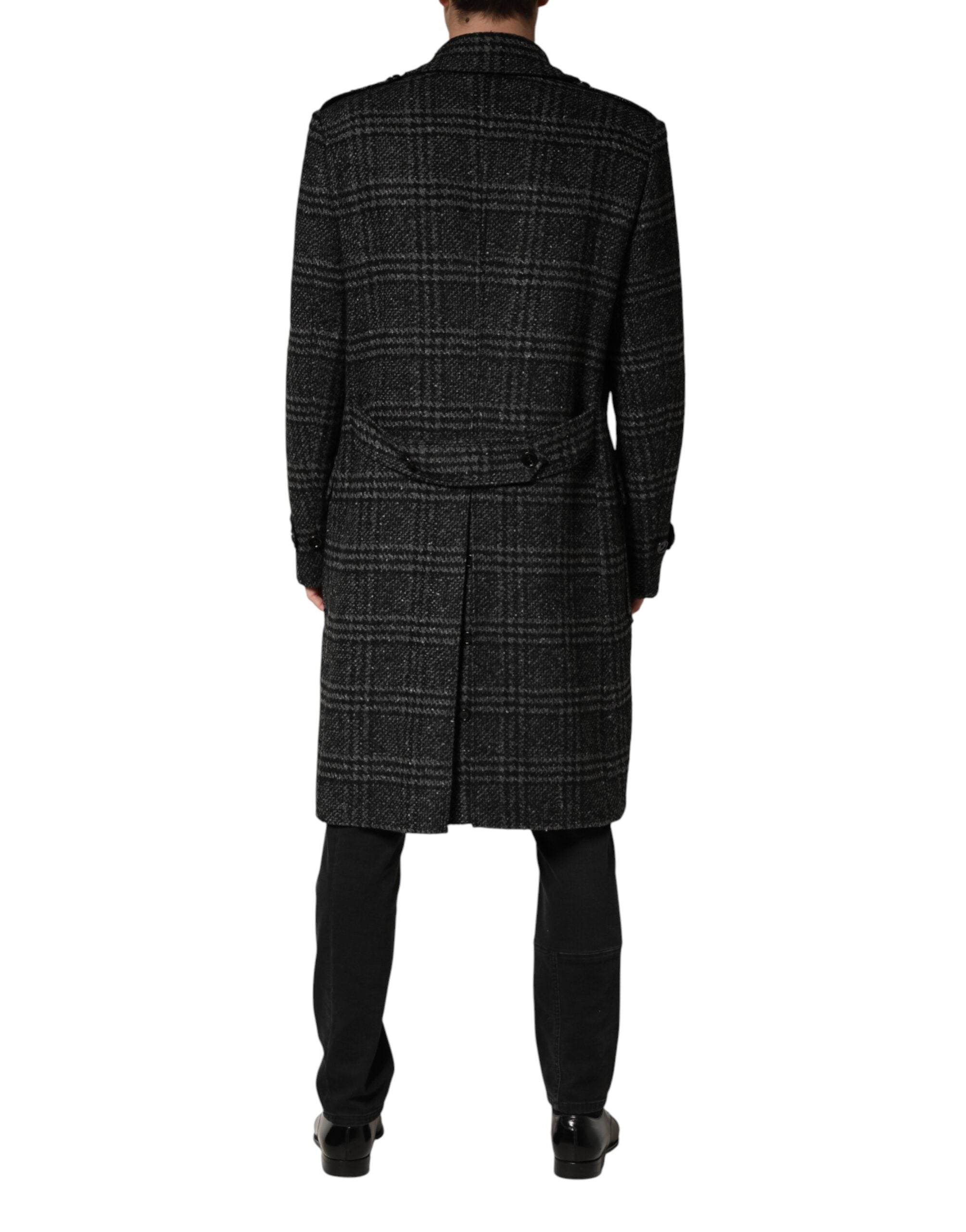 Dolce & Gabbana Graue Zweireihige Karierte Wolljacke