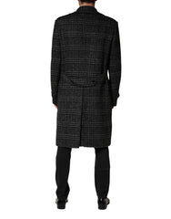 Dolce & Gabbana Graue Zweireihige Karierte Wolljacke