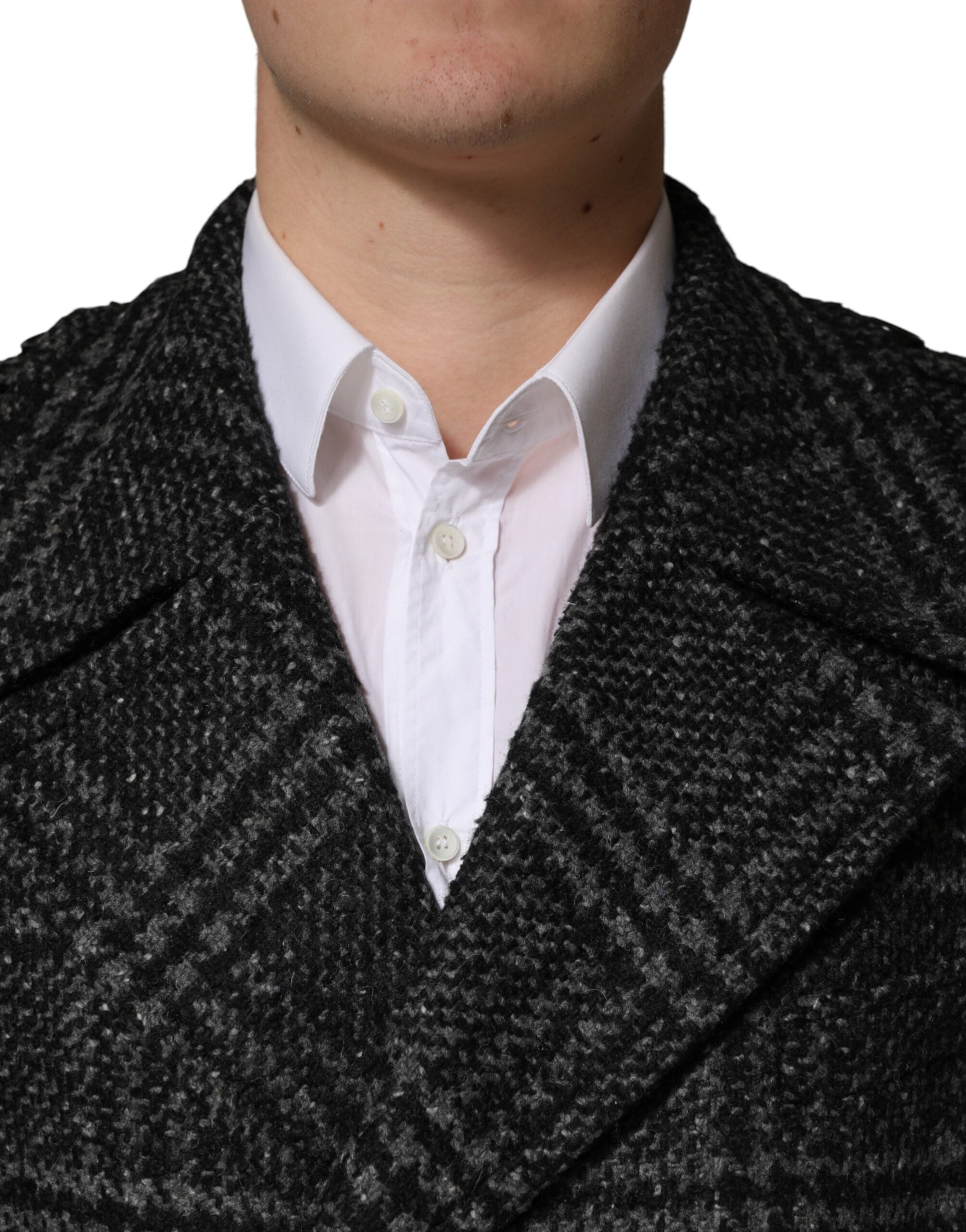 Dolce & Gabbana Graue Zweireihige Karierte Wolljacke