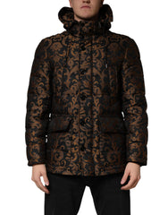 Dolce & Gabbana Schwarze floral gemusterte Steppjacke mit Kapuze