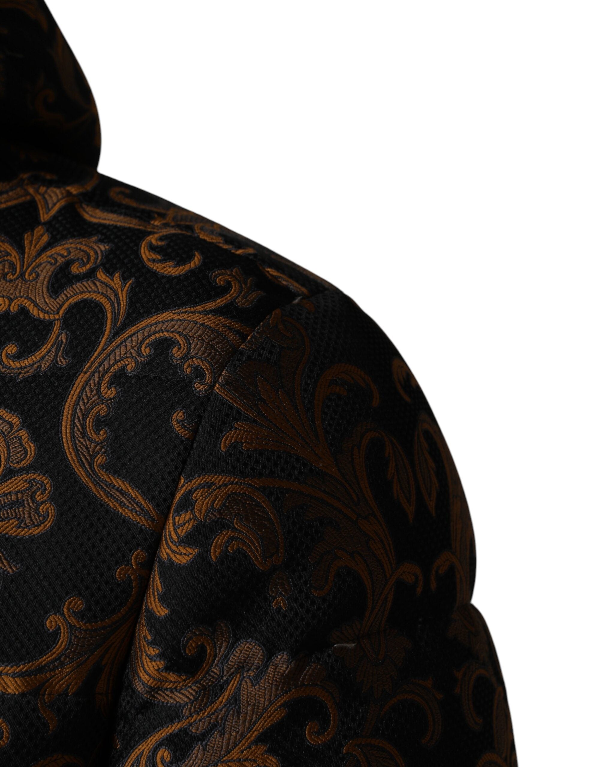 Dolce & Gabbana Schwarze floral gemusterte Steppjacke mit Kapuze