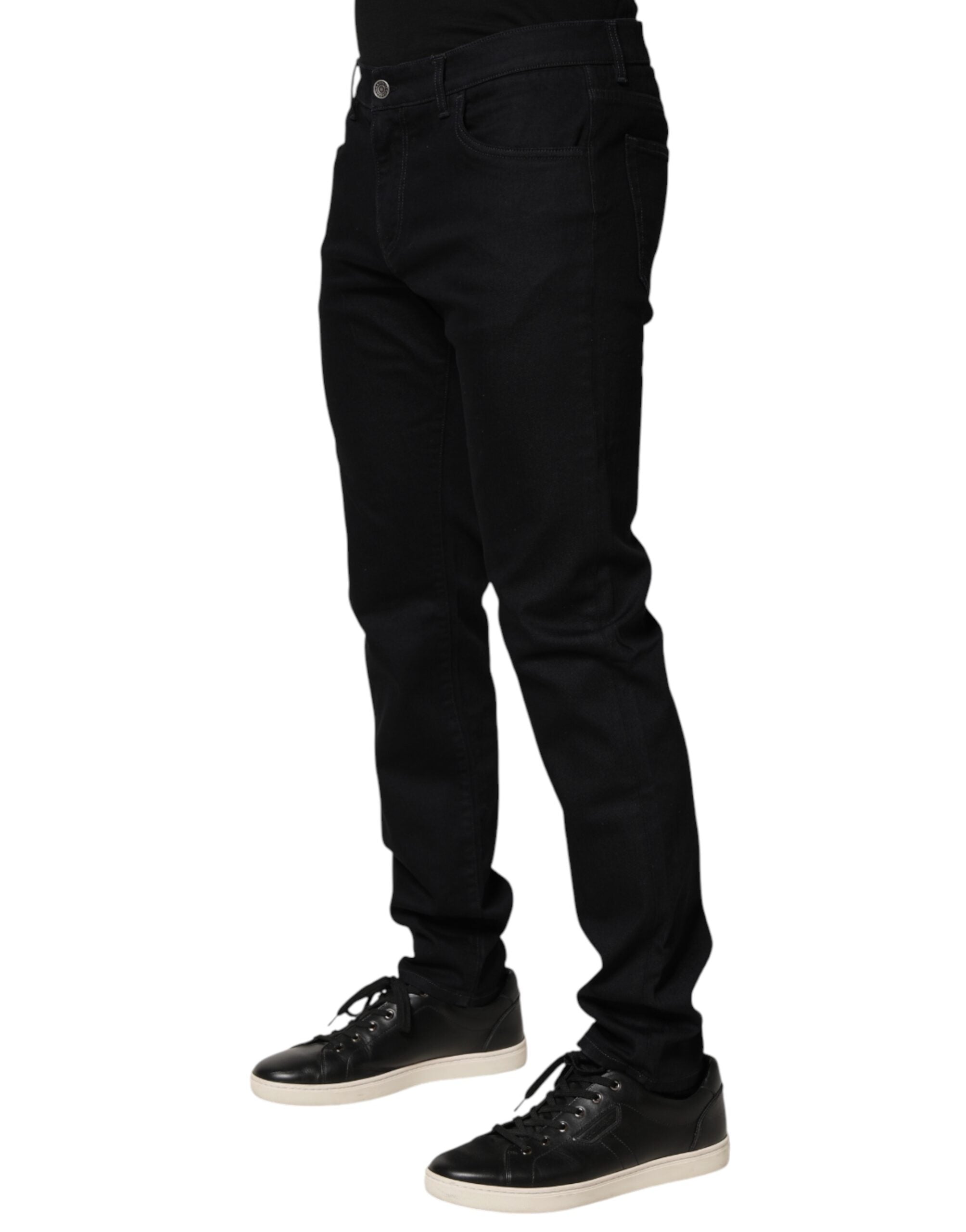 Dolce & Gabbana Black Floral Cotton Skinny Men Denim Jeans