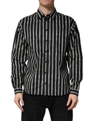 Dolce & Gabbana Schwarzes gestreiftes Baumwoll-Herrenhemd