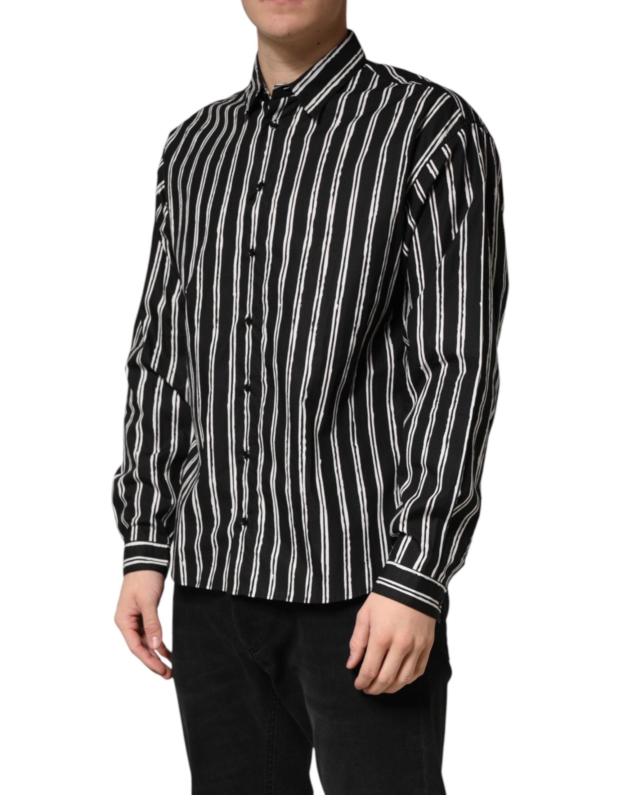 Dolce & Gabbana Schwarzes gestreiftes Baumwoll-Herrenhemd