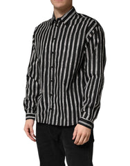 Dolce & Gabbana Schwarzes gestreiftes Baumwoll-Herrenhemd