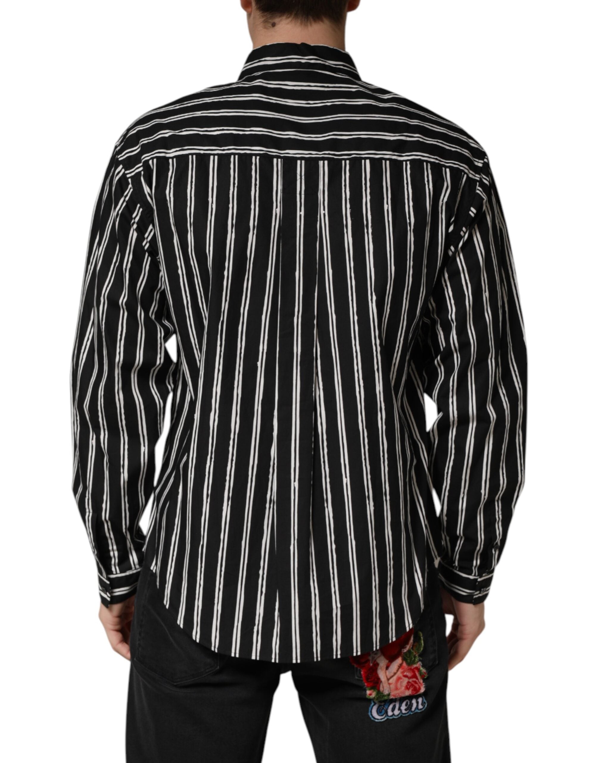 Dolce & Gabbana Schwarzes gestreiftes Baumwoll-Herrenhemd