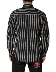 Dolce & Gabbana Schwarzes gestreiftes Baumwoll-Herrenhemd