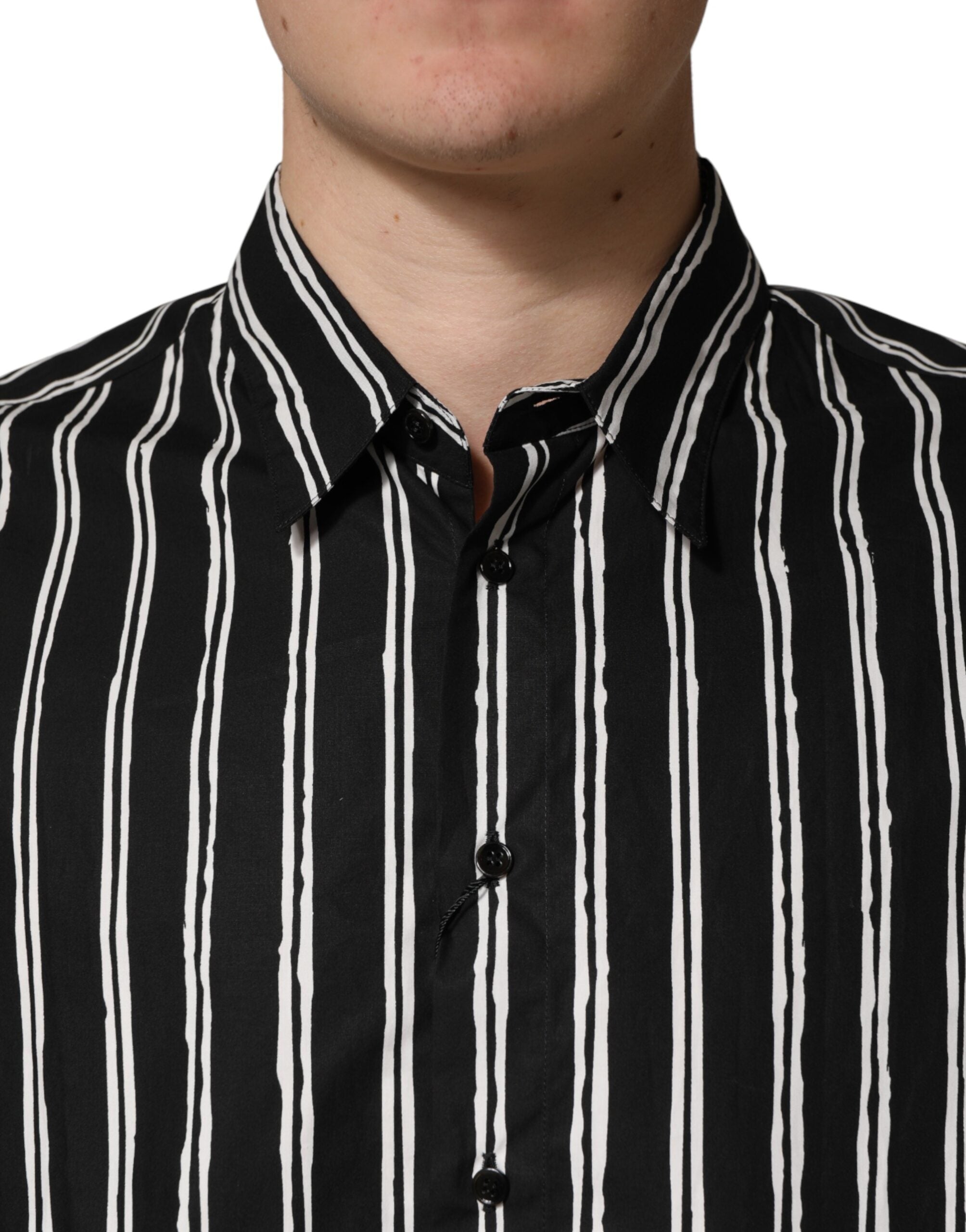 Dolce & Gabbana Schwarzes gestreiftes Baumwoll-Herrenhemd