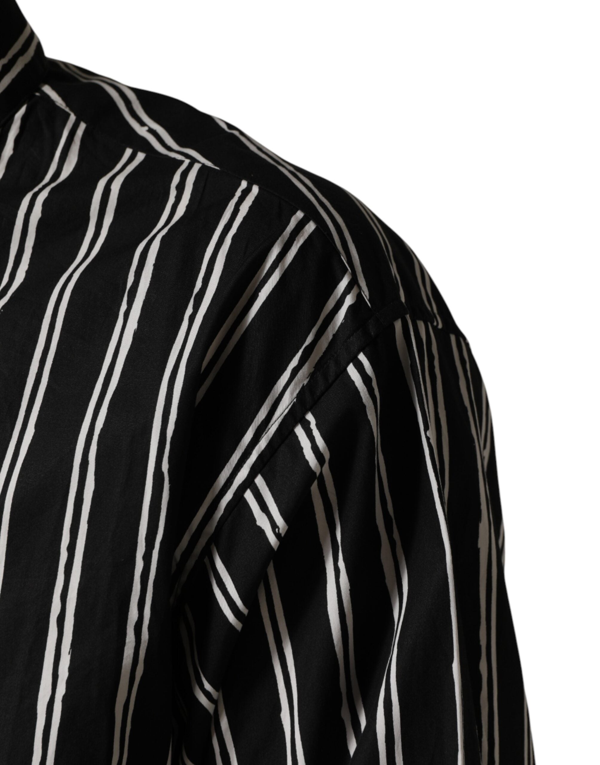 Dolce & Gabbana Schwarzes gestreiftes Baumwoll-Herrenhemd