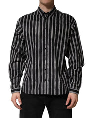 Dolce & Gabbana Schwarzes gestreiftes Baumwoll-Herrenhemd