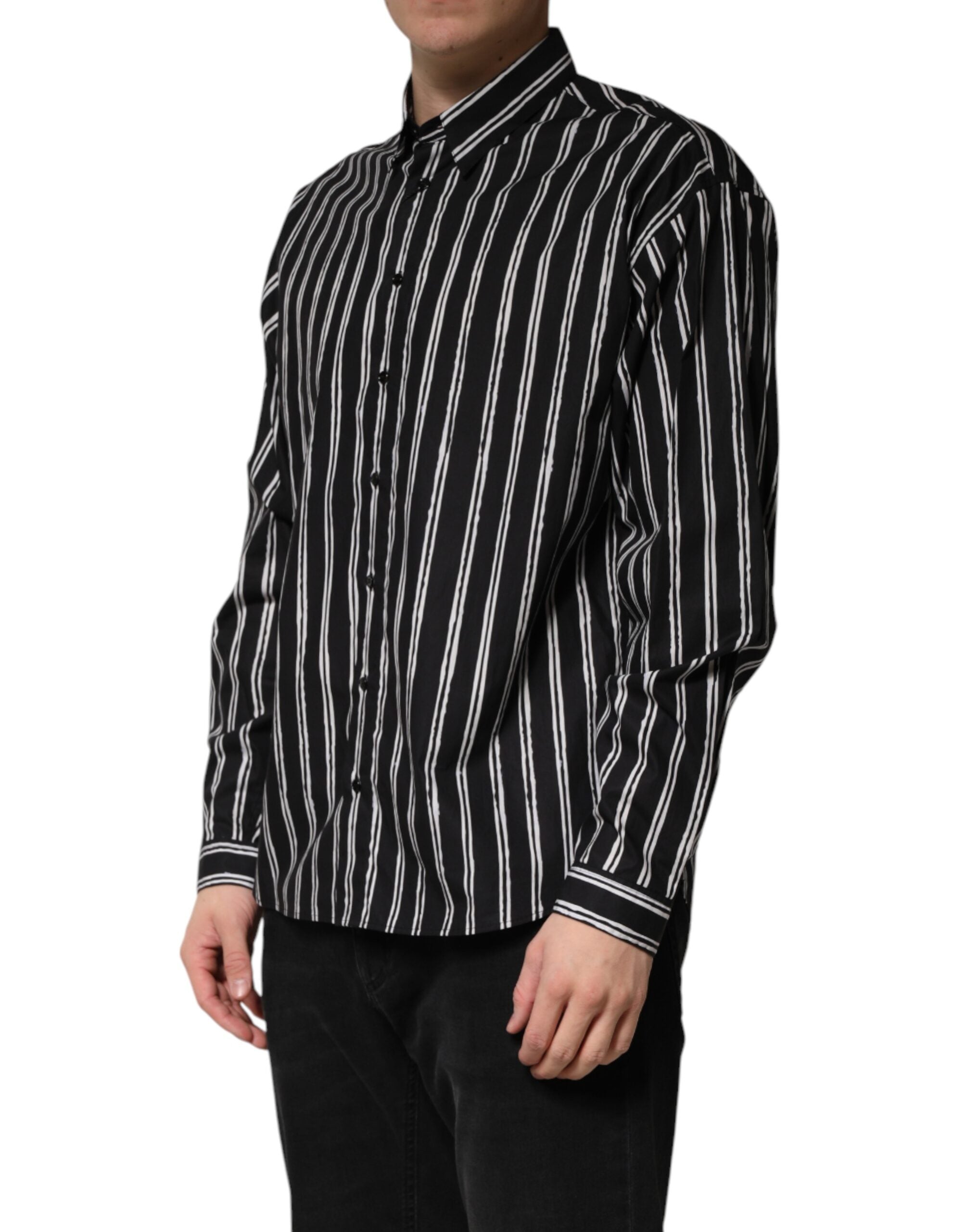 Dolce & Gabbana Schwarzes gestreiftes Baumwoll-Herrenhemd