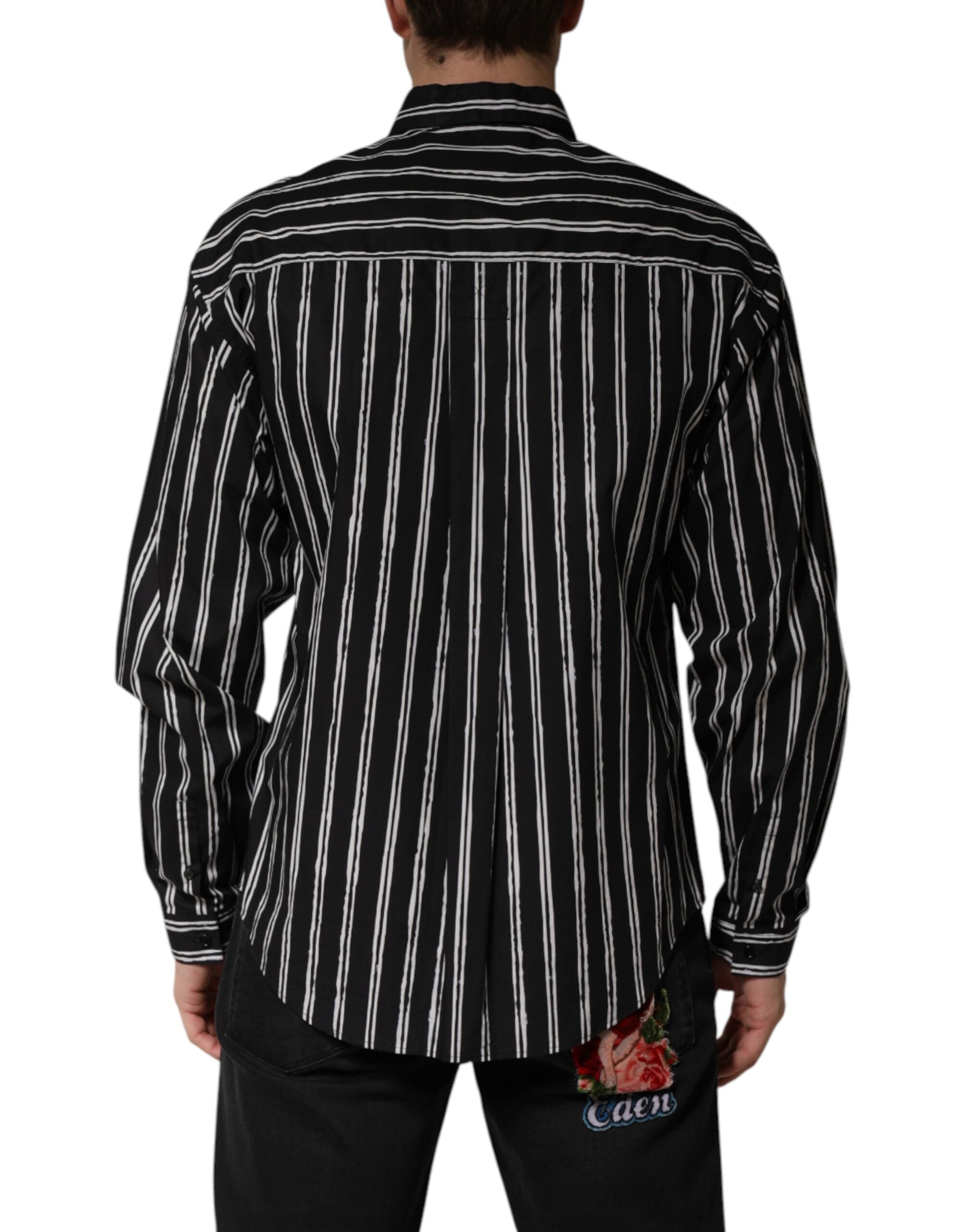 Dolce & Gabbana Schwarzes gestreiftes Baumwoll-Herrenhemd