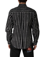 Dolce & Gabbana Schwarzes gestreiftes Baumwoll-Herrenhemd