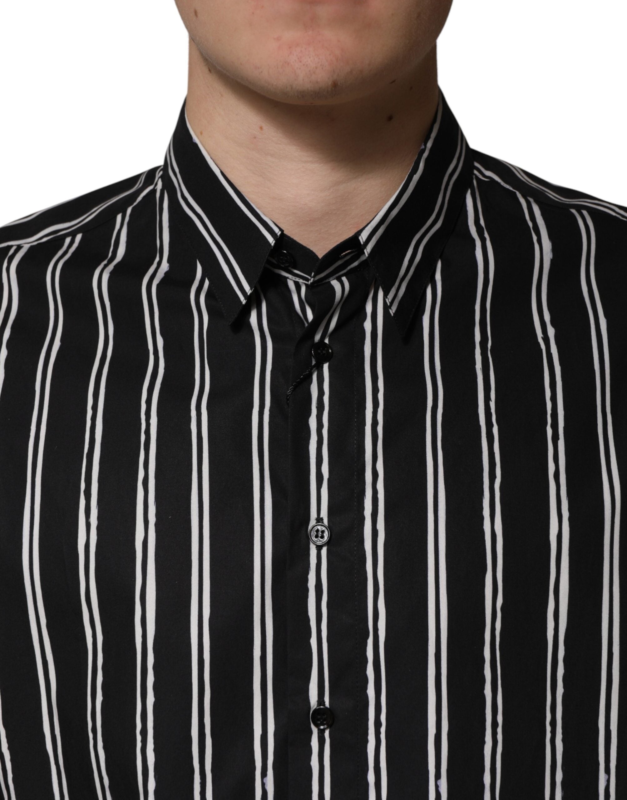 Dolce & Gabbana Schwarzes gestreiftes Baumwoll-Herrenhemd