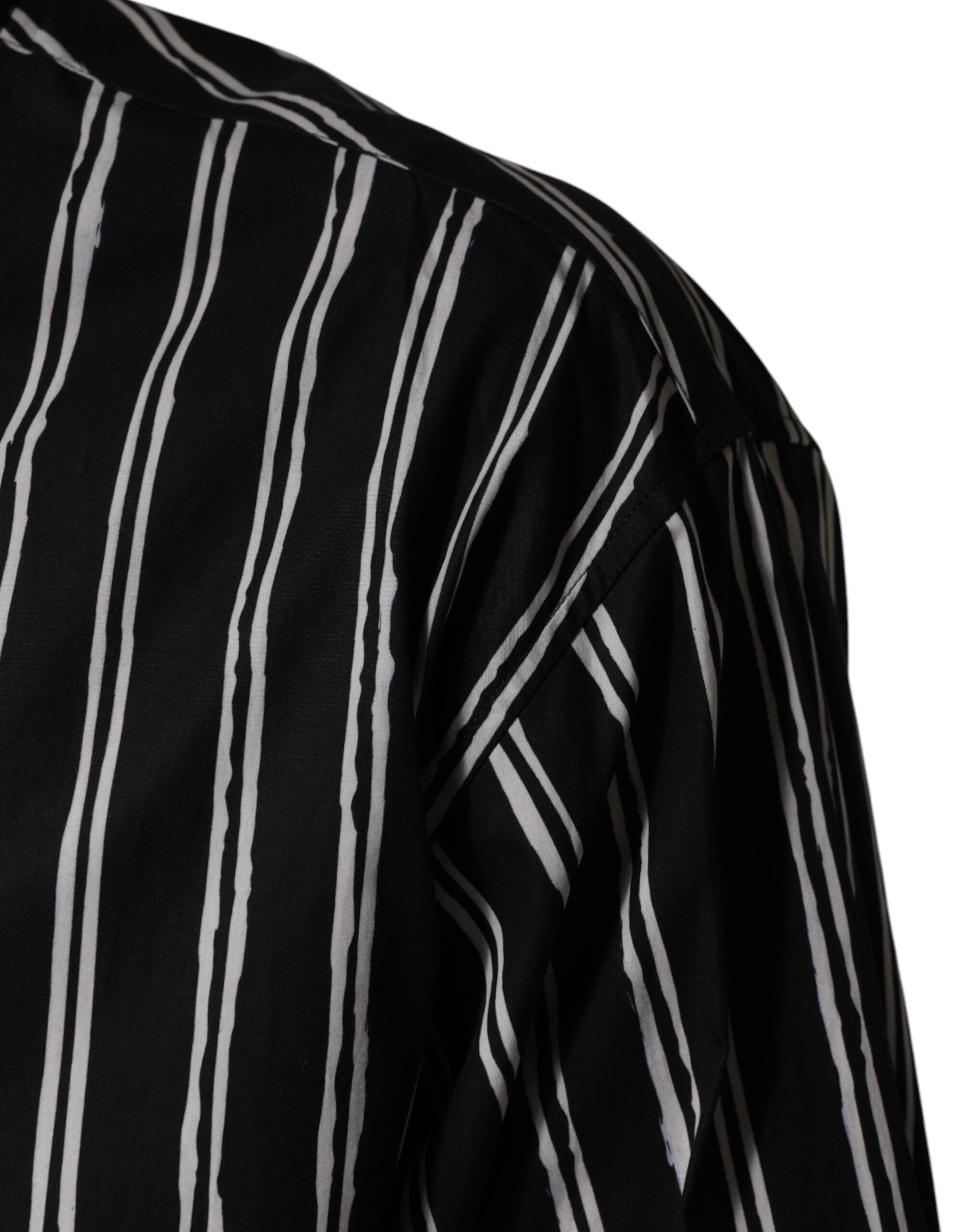 Dolce & Gabbana Schwarzes gestreiftes Baumwoll-Herrenhemd