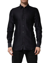 Dolce & Gabbana Zwarte Katoenen Blouse met Kraag en Gouden Stippen