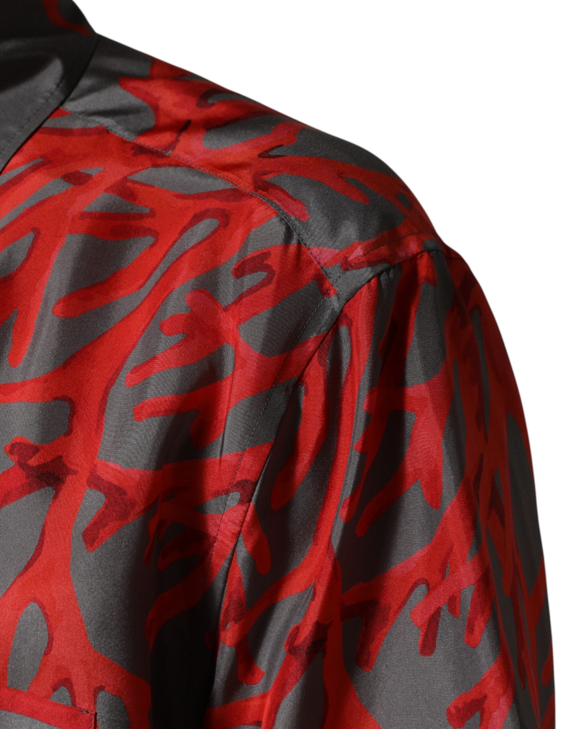 Dolce & Gabbana Grau Rot Korallen Kurzarm-Freizeithemd