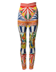 Dolce & Gabbana Mehrfarbige Seiden-Carretto-Leggings mit Stretchbund