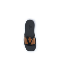 Valentino Garavani Black Calf Leather Bos Taurus Flat Sandals