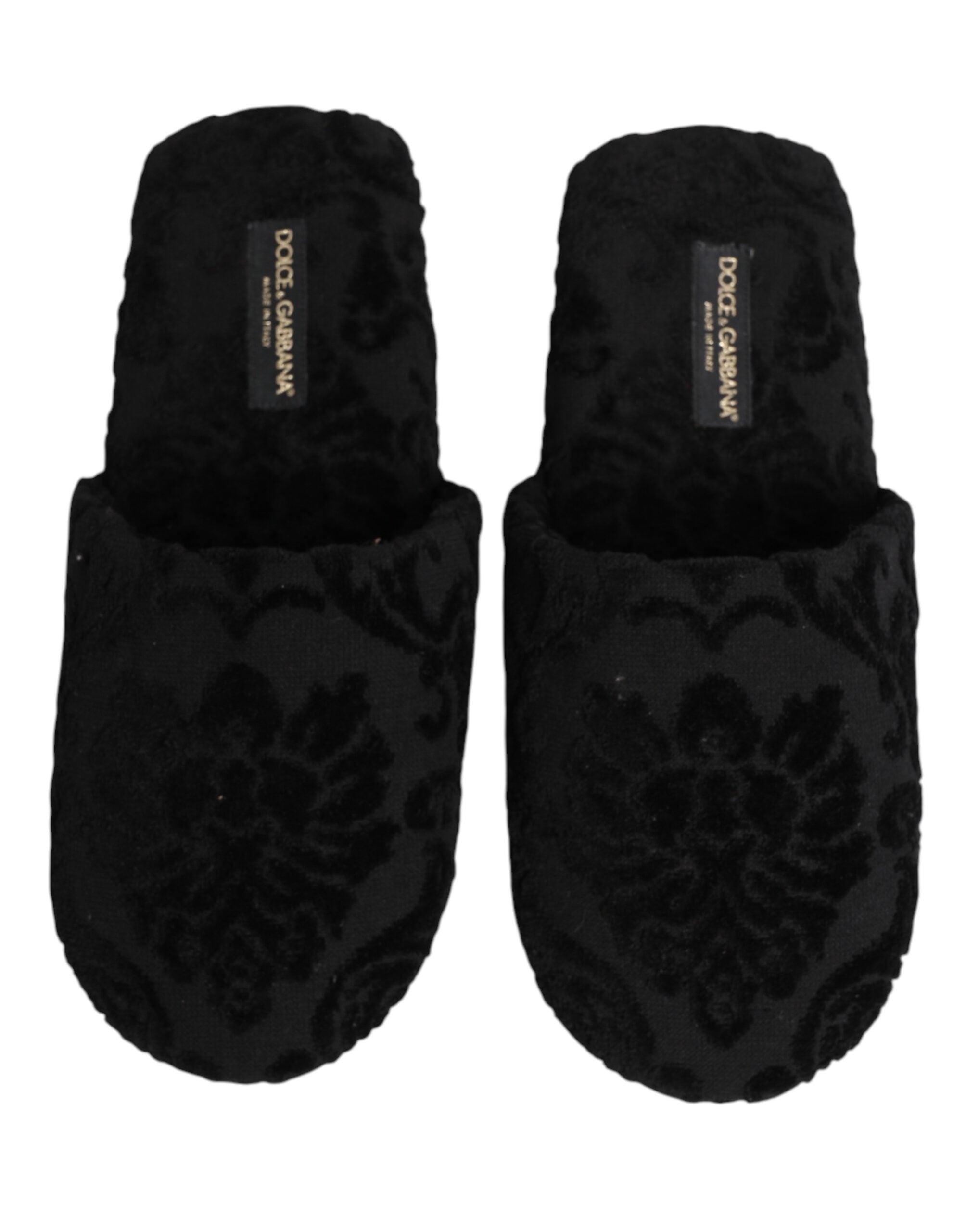 Dolce & Gabbana Schwarze Logo Bestickte Slipper Flats Schuhe