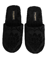 Dolce & Gabbana Schwarze Logo Bestickte Slipper Flats Schuhe