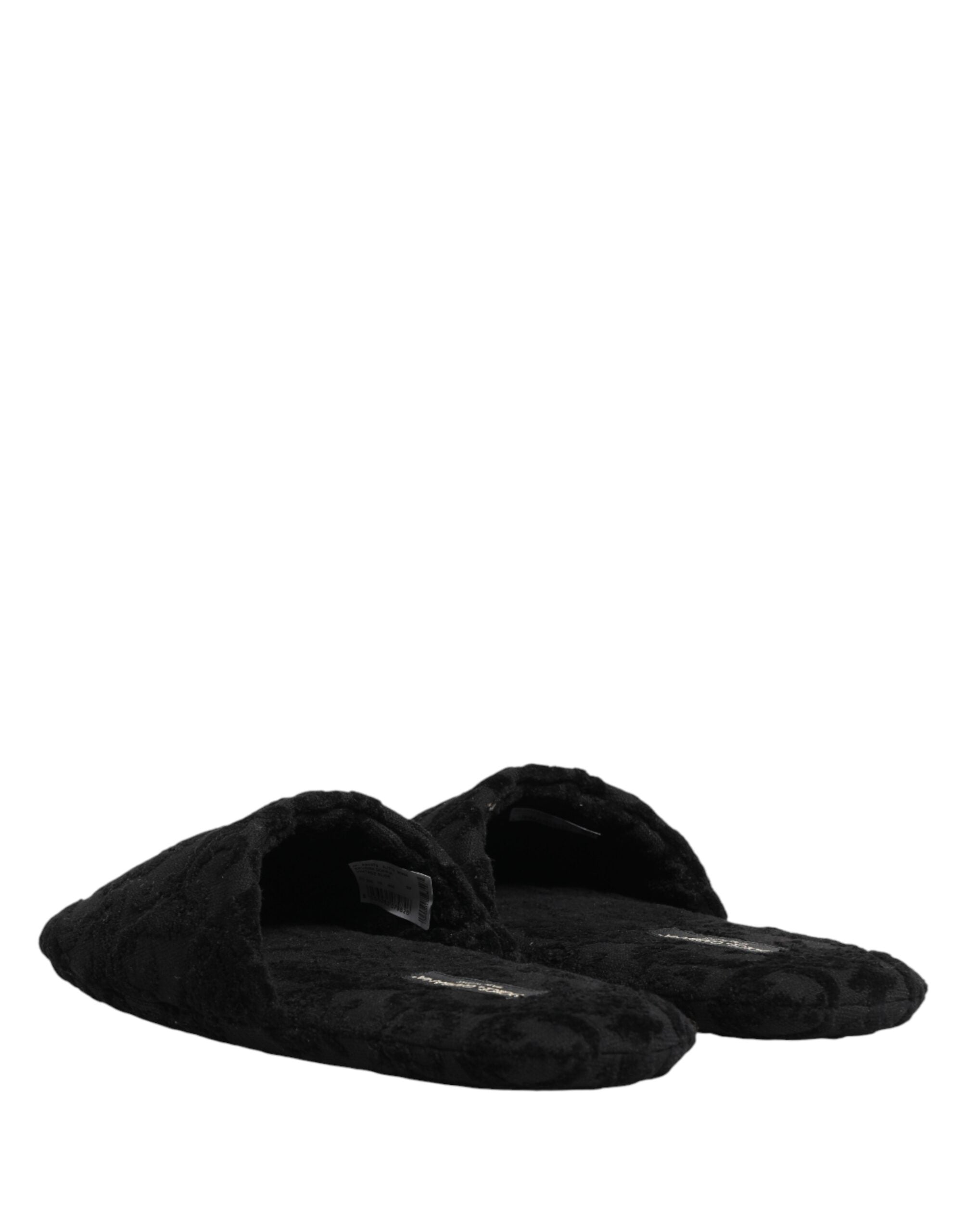 Dolce & Gabbana Schwarze Logo Bestickte Slipper Flats Schuhe