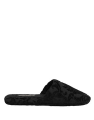 Dolce & Gabbana Schwarze Logo Bestickte Slipper Flats Schuhe