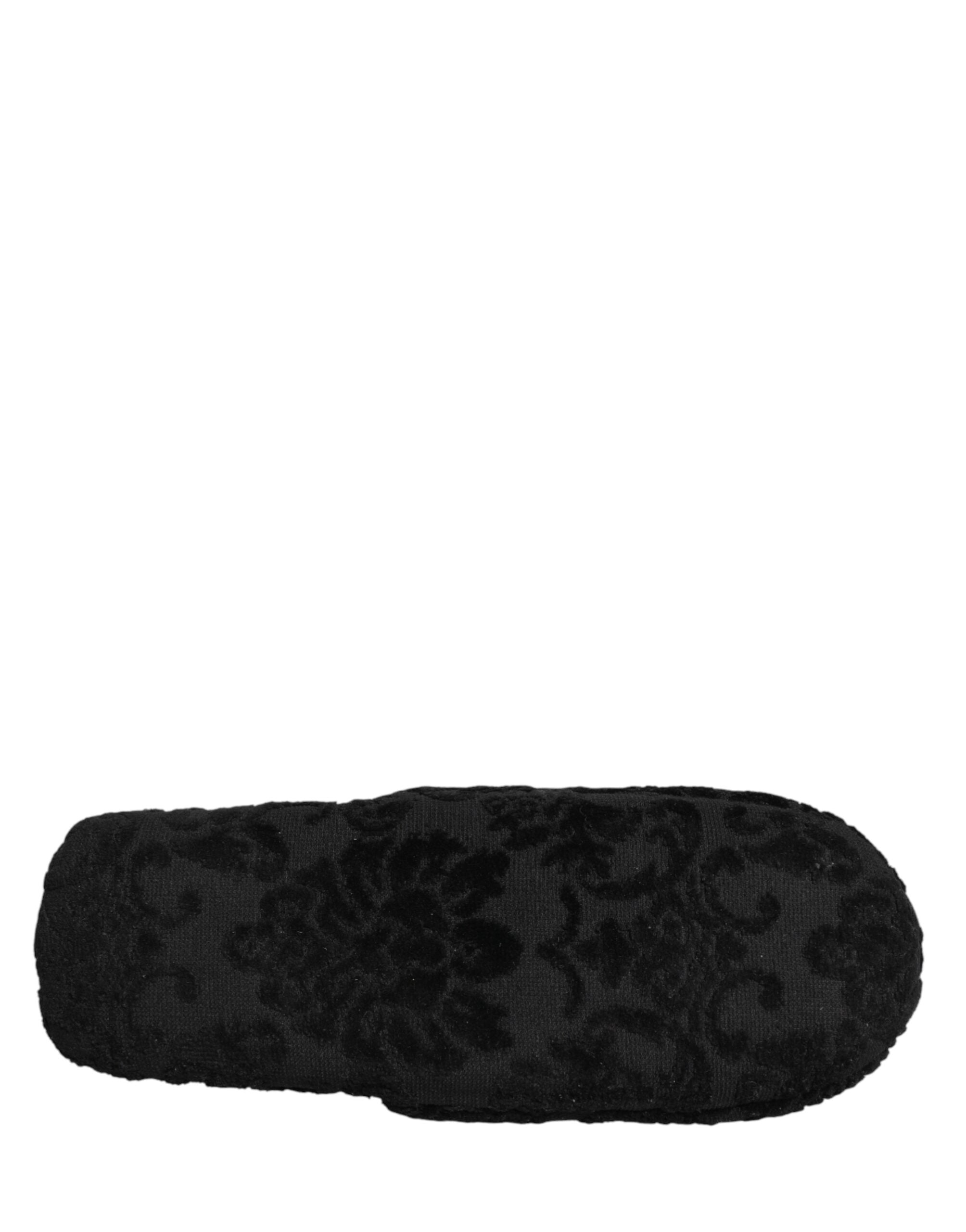 Dolce & Gabbana Schwarze Logo Bestickte Slipper Flats Schuhe