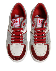 Dolce & Gabbana White Red Rhinestone Embellished Men Sneakers Shoes