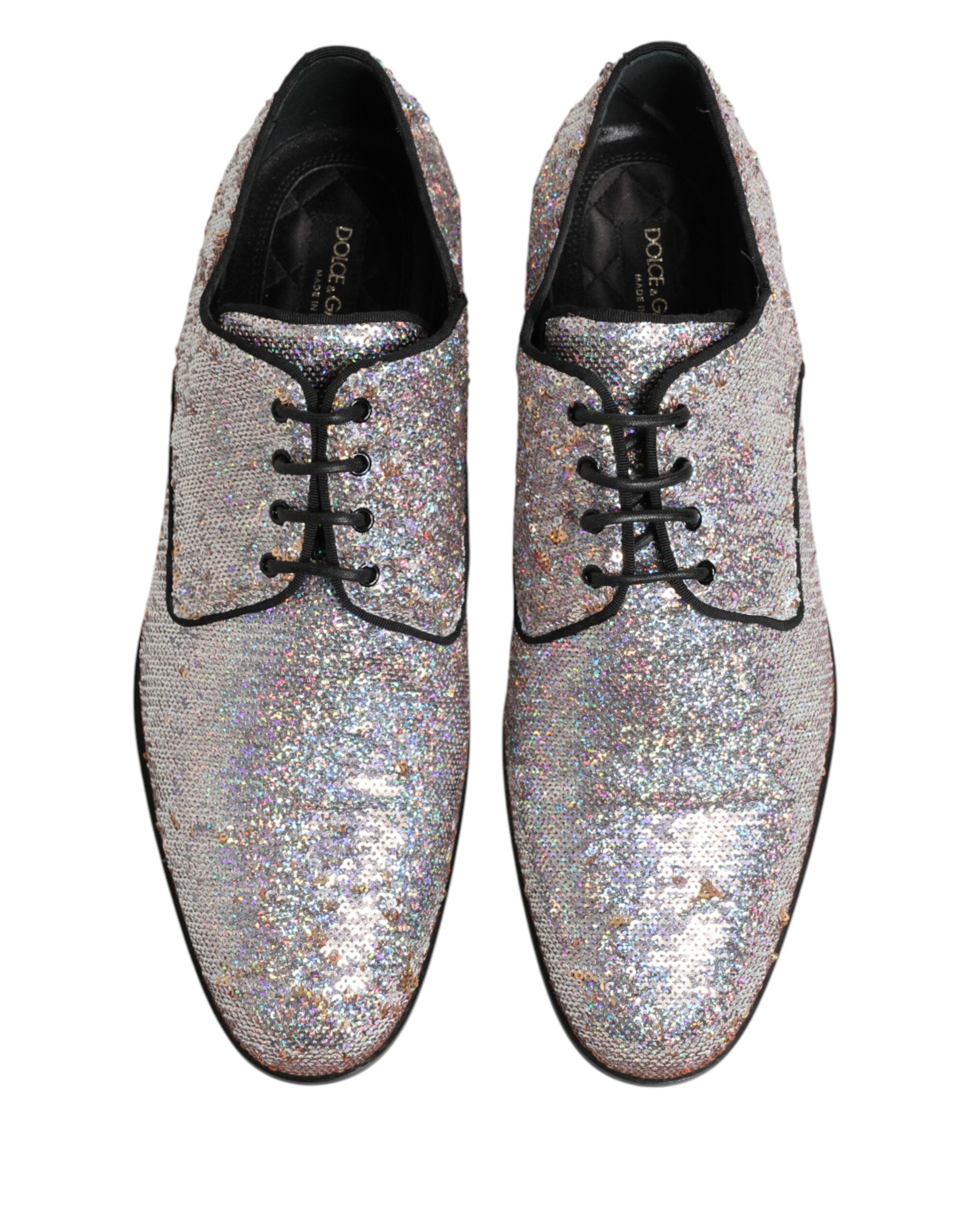 Dolce & Gabbana Silberne Pailletten Schnür Derby Herren-Abendschuhe