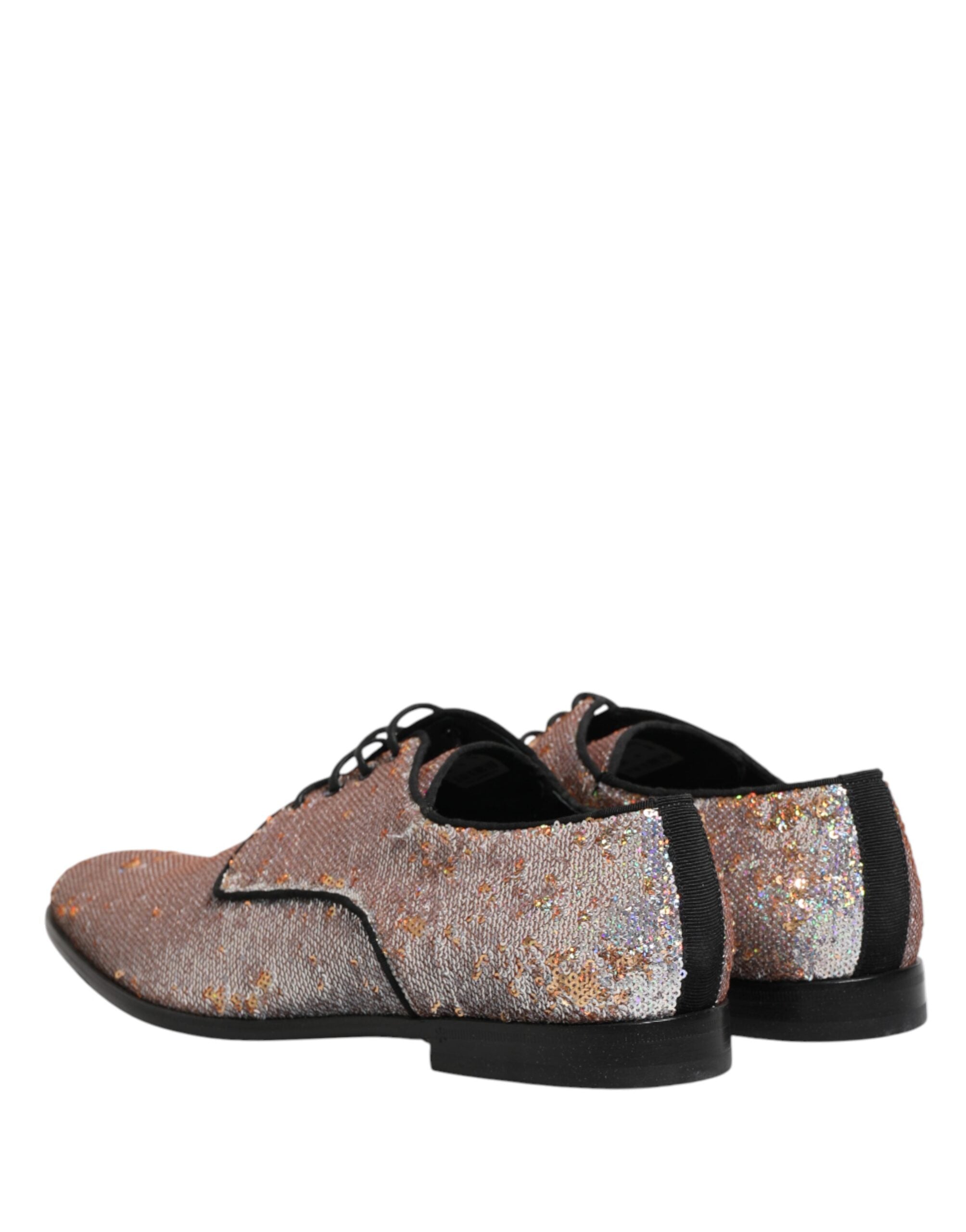 Dolce & Gabbana Silberne Pailletten Schnür Derby Herren-Abendschuhe