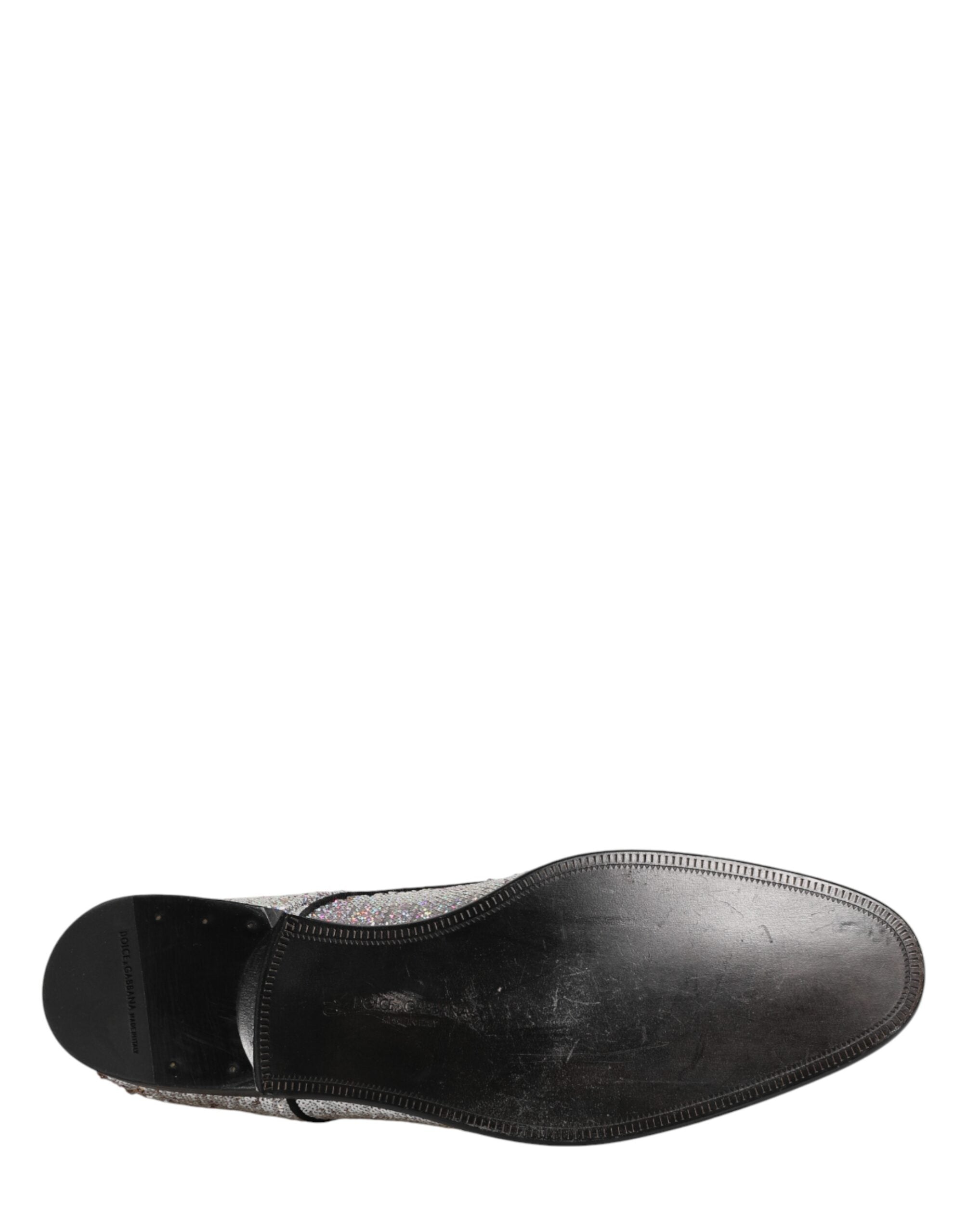 Dolce & Gabbana Silberne Pailletten Schnür Derby Herren-Abendschuhe