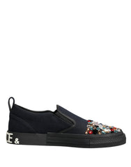 Dolce & Gabbana Blauwe Canvas Verfraaide Slip-On Herensneakers Schoenen