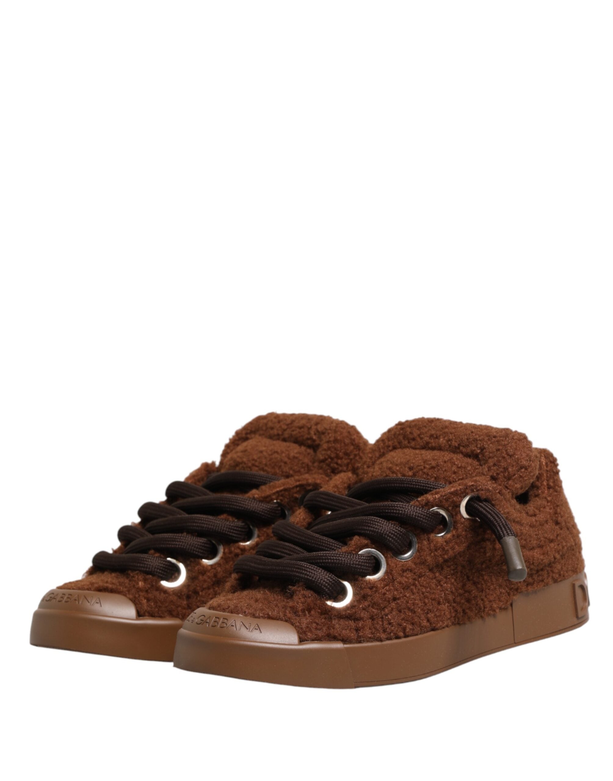 Dolce & Gabbana Braune Faux Shearling Low Top Sneaker Schuhe