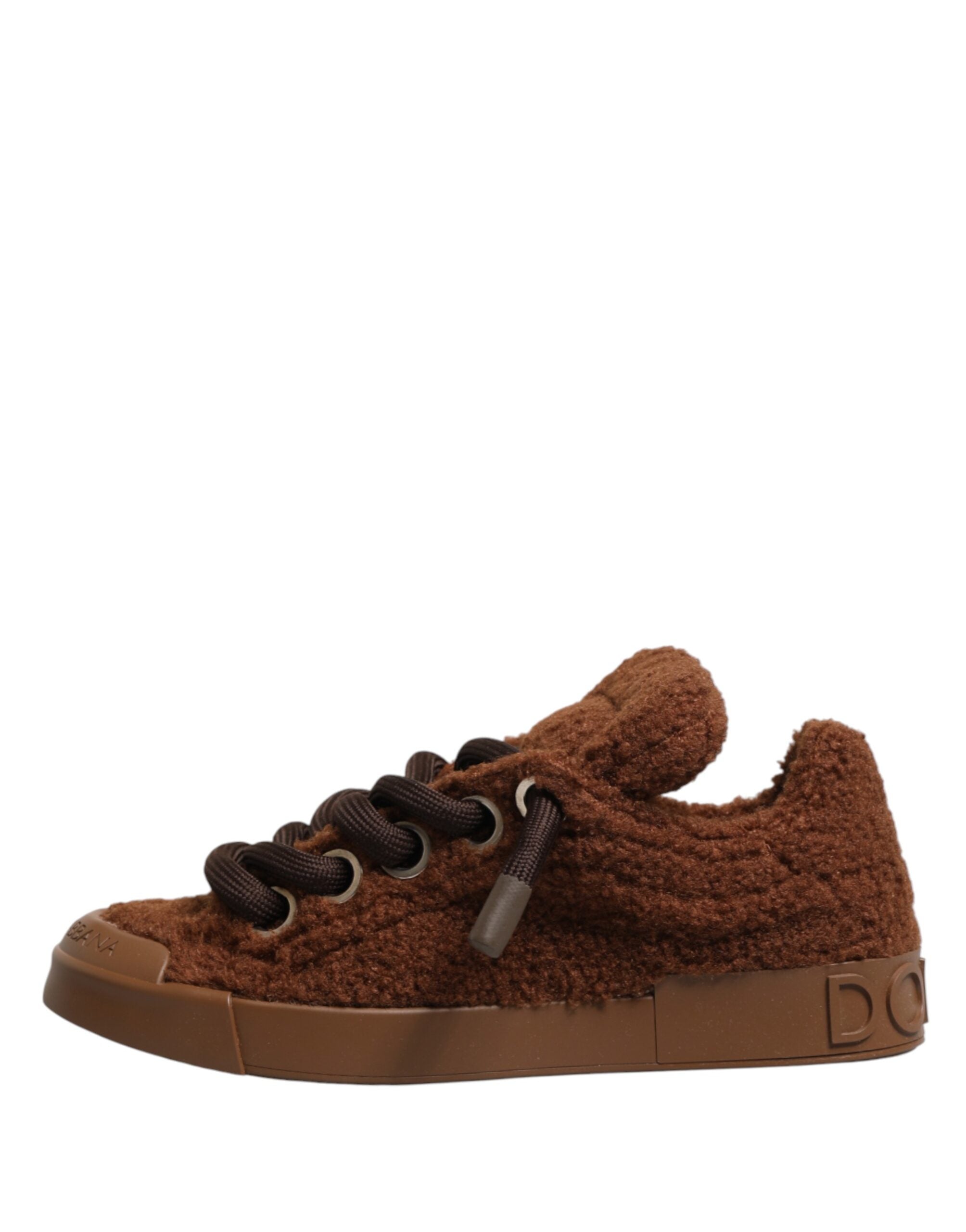 Dolce & Gabbana Braune Faux Shearling Low Top Sneaker Schuhe