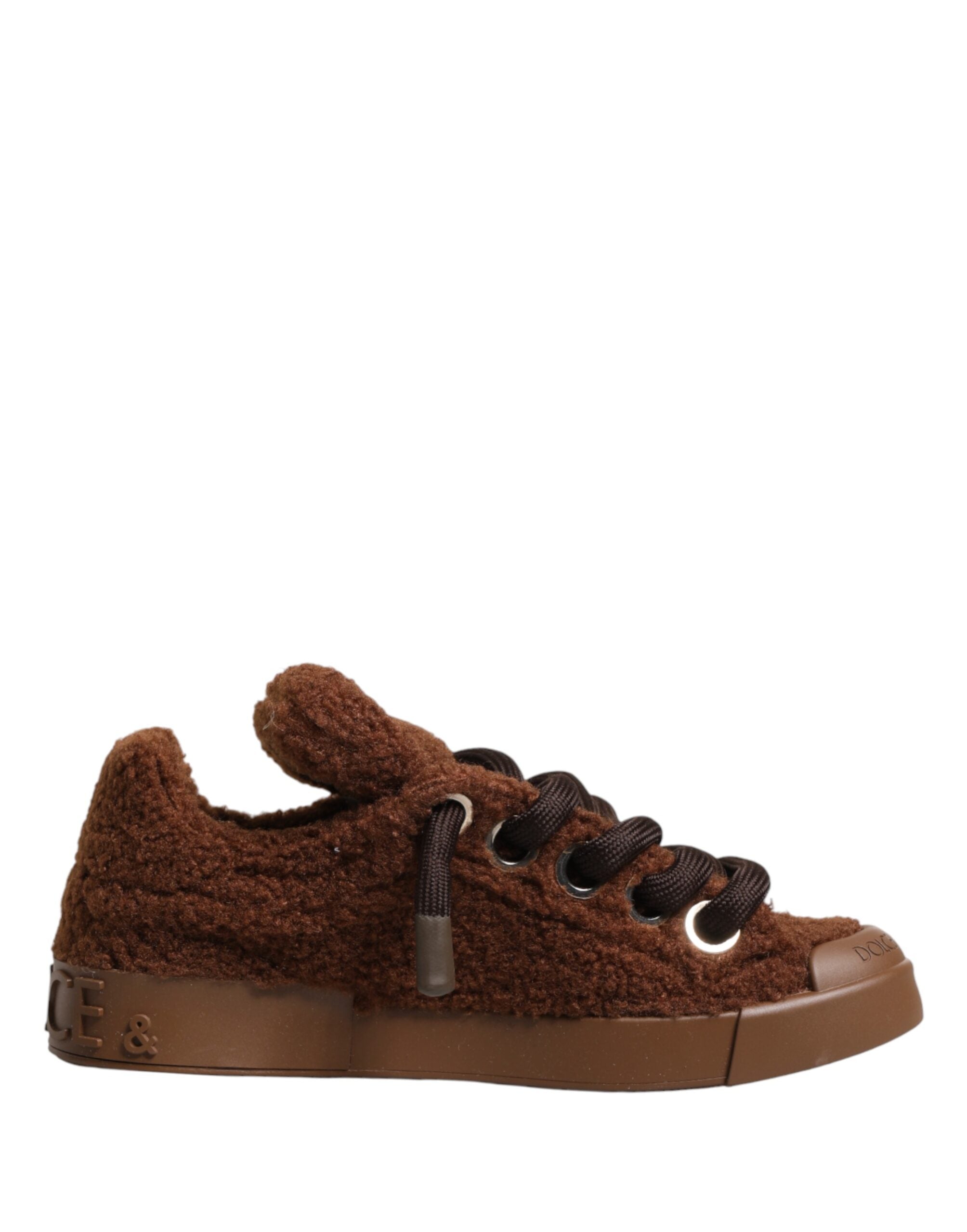 Dolce & Gabbana Braune Faux Shearling Low Top Sneaker Schuhe