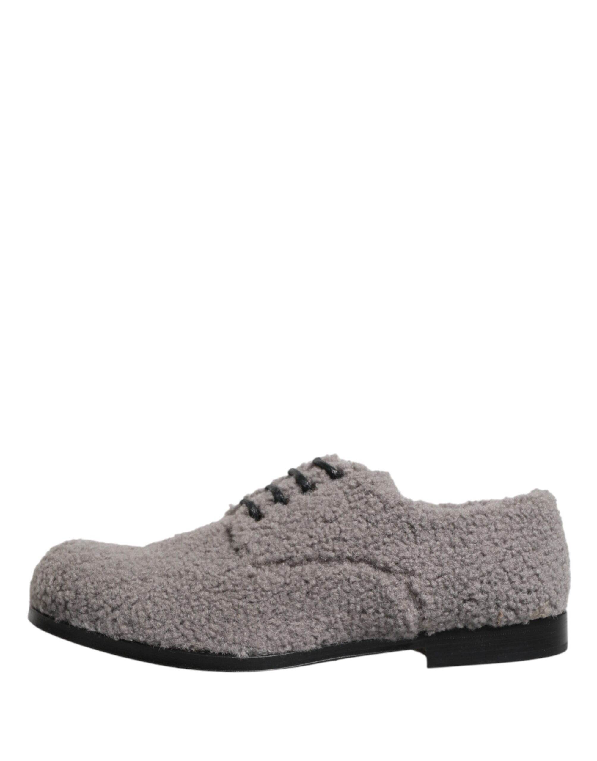 Dolce & Gabbana Gray Fleece Lace Up Men Derby Dress Shoes