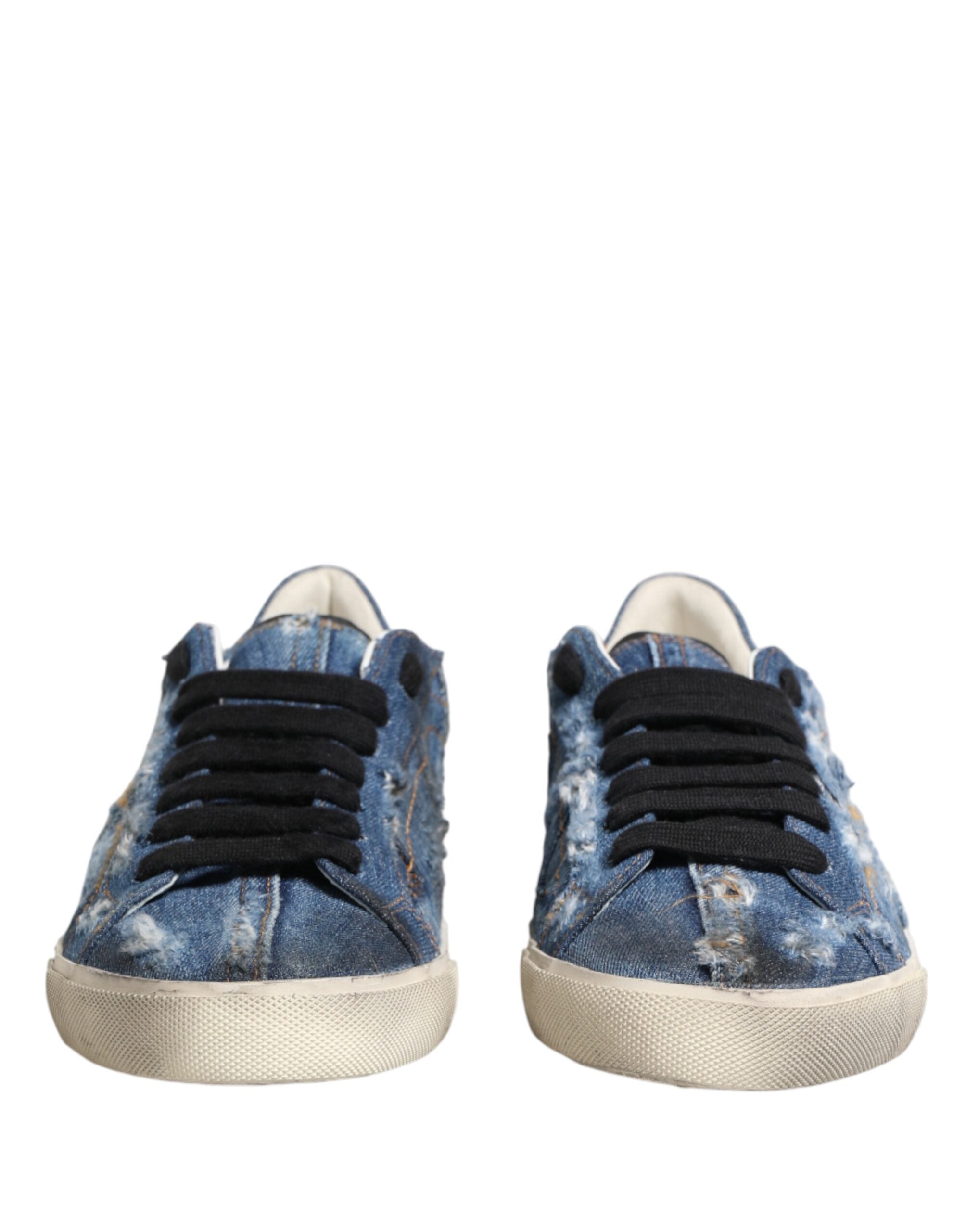 Dolce & Gabbana Blaue Distressed Denim Low Top Sneaker Schuhe