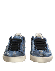 Dolce & Gabbana Blaue Distressed Denim Low Top Sneaker Schuhe