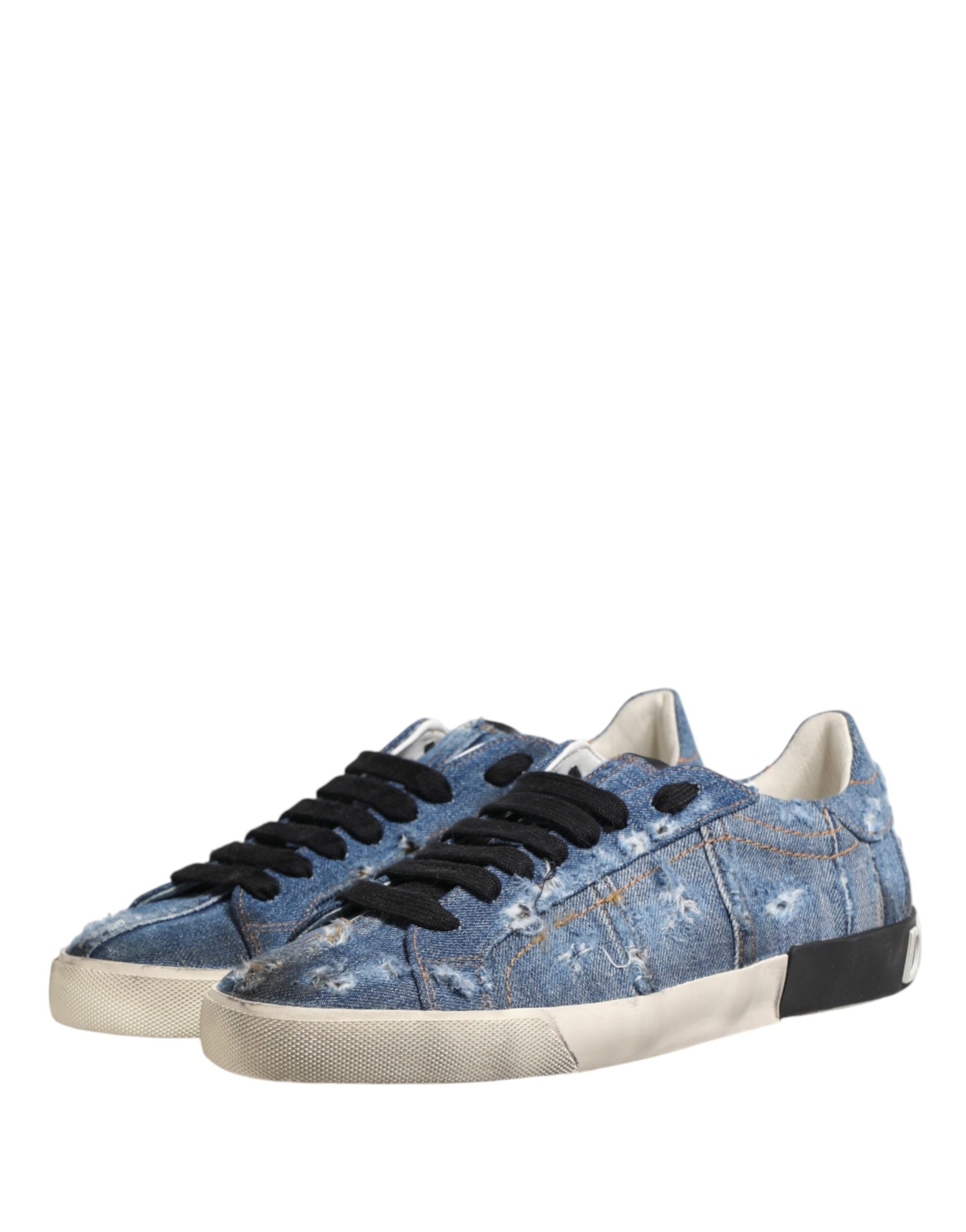 Dolce & Gabbana Blaue Distressed Denim Low Top Sneaker Schuhe
