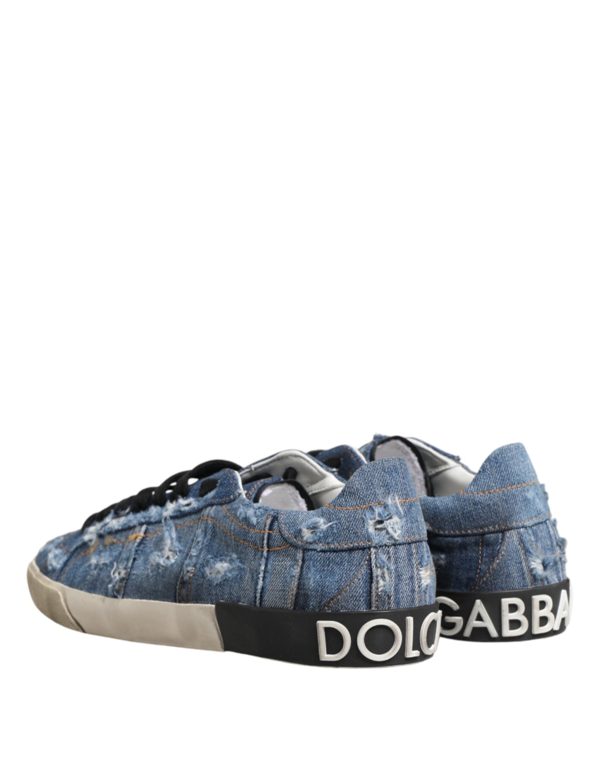 Dolce & Gabbana Blaue Distressed Denim Low Top Sneaker Schuhe